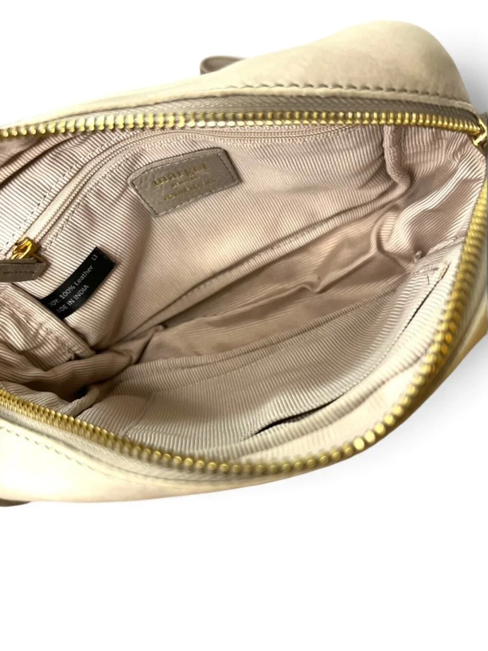 Margot New York Leather Crossbody Bag Beige With Gold Hardware Adjustable Strap